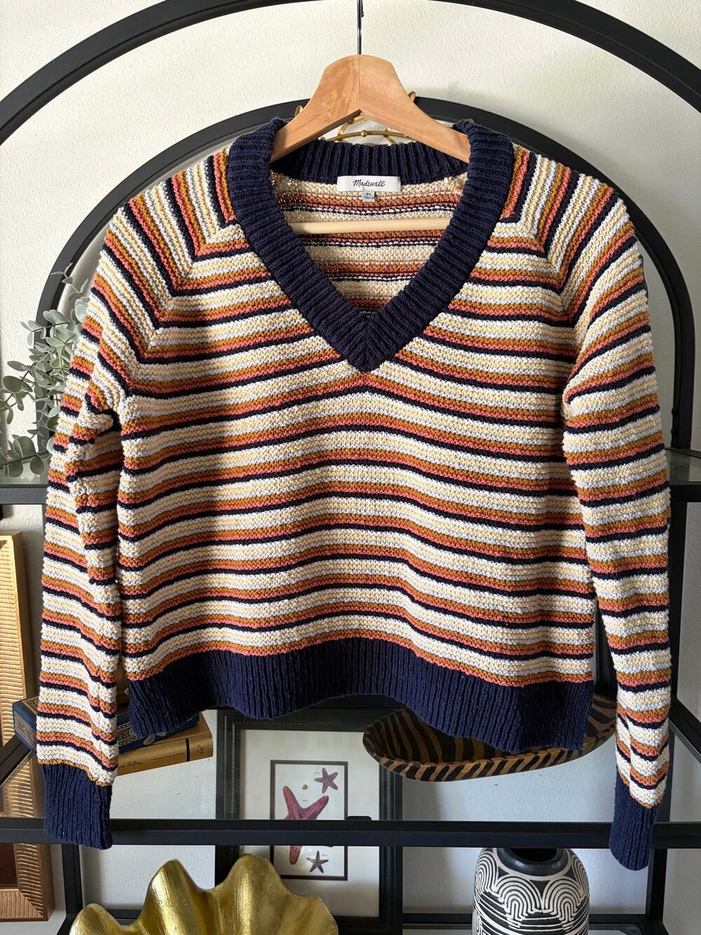 Madewell Arden V-Neck Striped Cotton Sweater Women’s XS